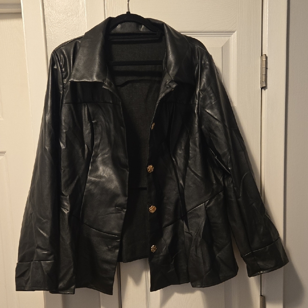 SHEIN Black Faux Leather Jacket with Gold Buttons.  ⭐✨️ NEW ✨️ ⭐️ SIZE 3X